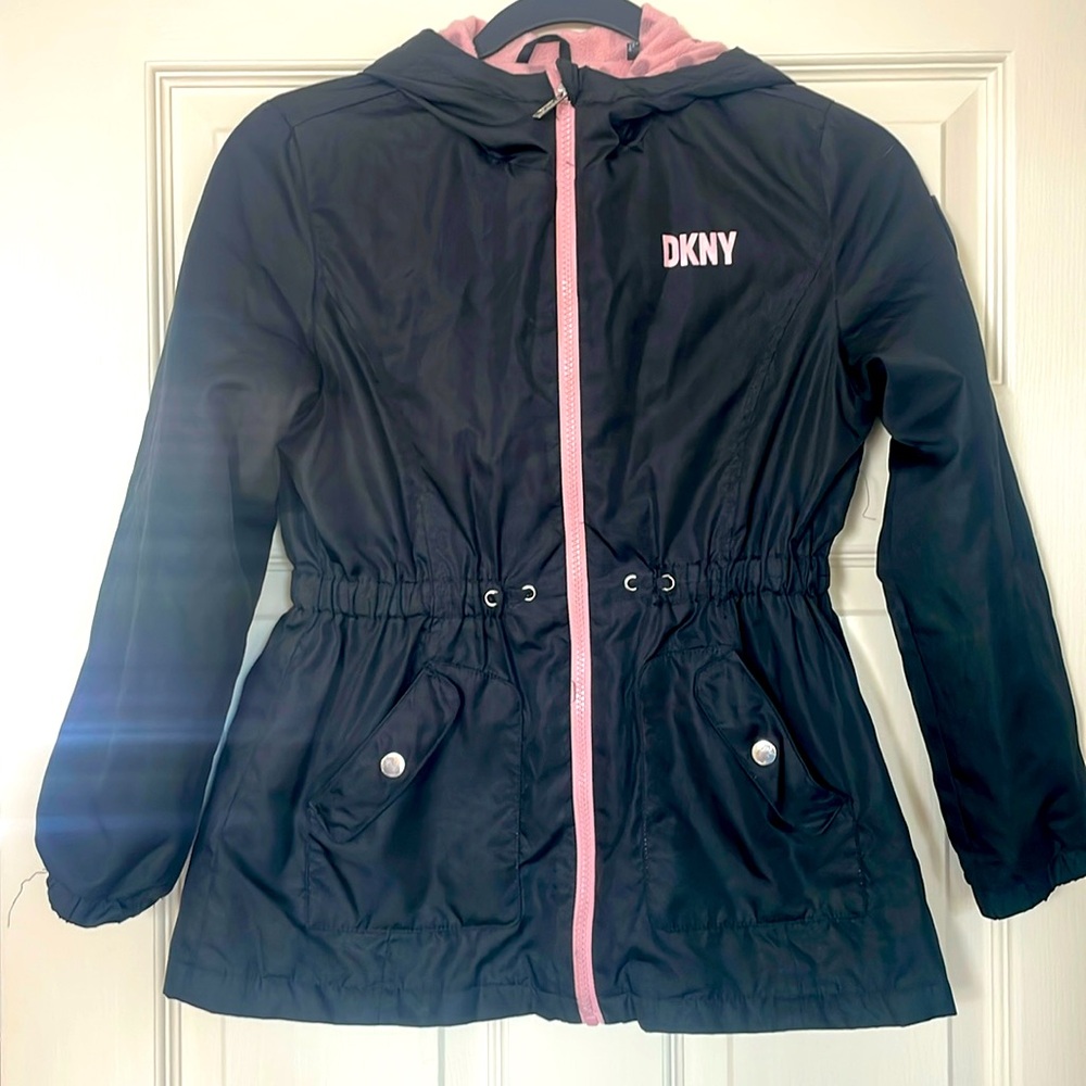 DKNY cinched waist fleece lined fall coat